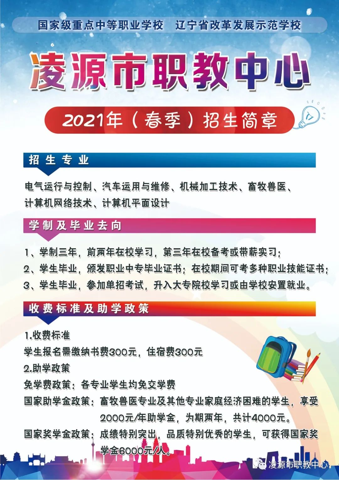 2021年凌源市职教中心(春季)招生简章 2021年凌源市职教中心(春季)招生简章