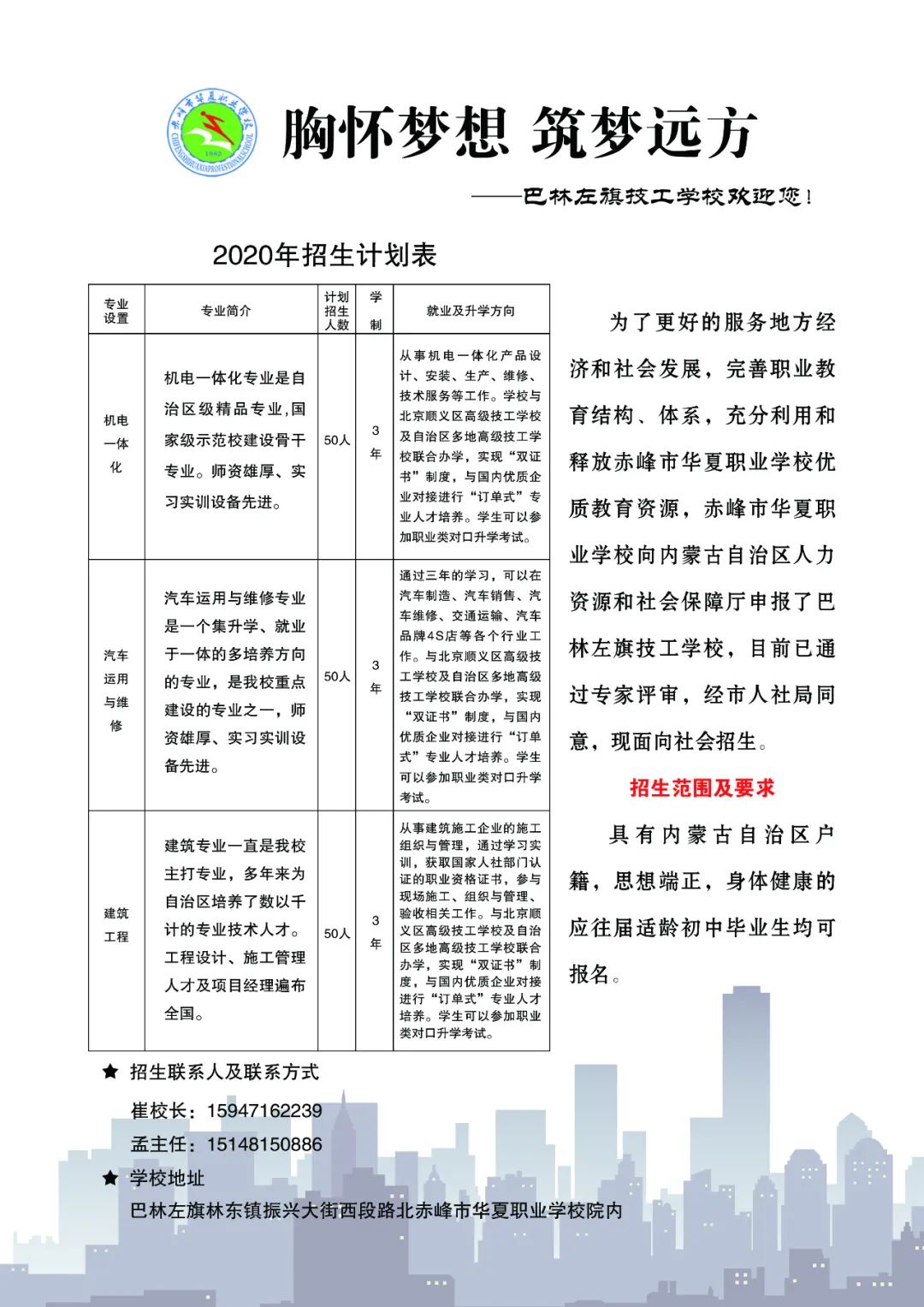 2020年赤峰市华夏职业学校招生计划(图) 2020年赤峰市华夏职业学校招生计划(图)